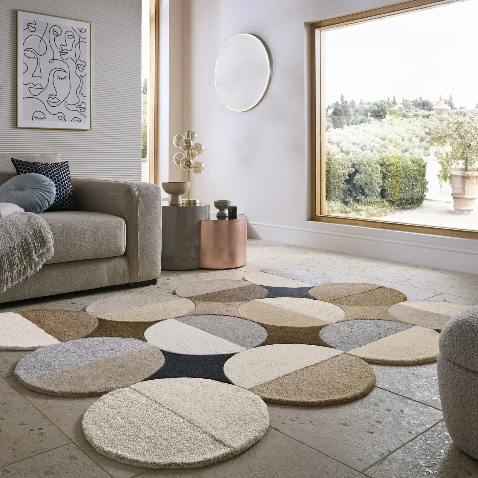 Wollteppich FLAIR RUGS Mia Ellipse Natur Retro