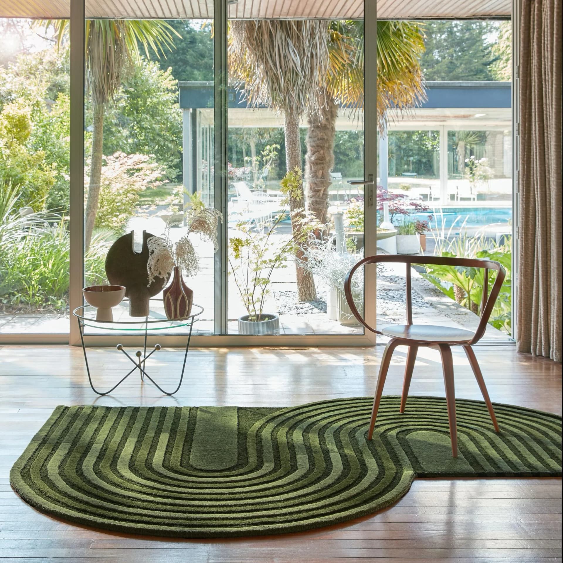Flair Rugs Wollteppich Conway Retro Grün Handgetuftet