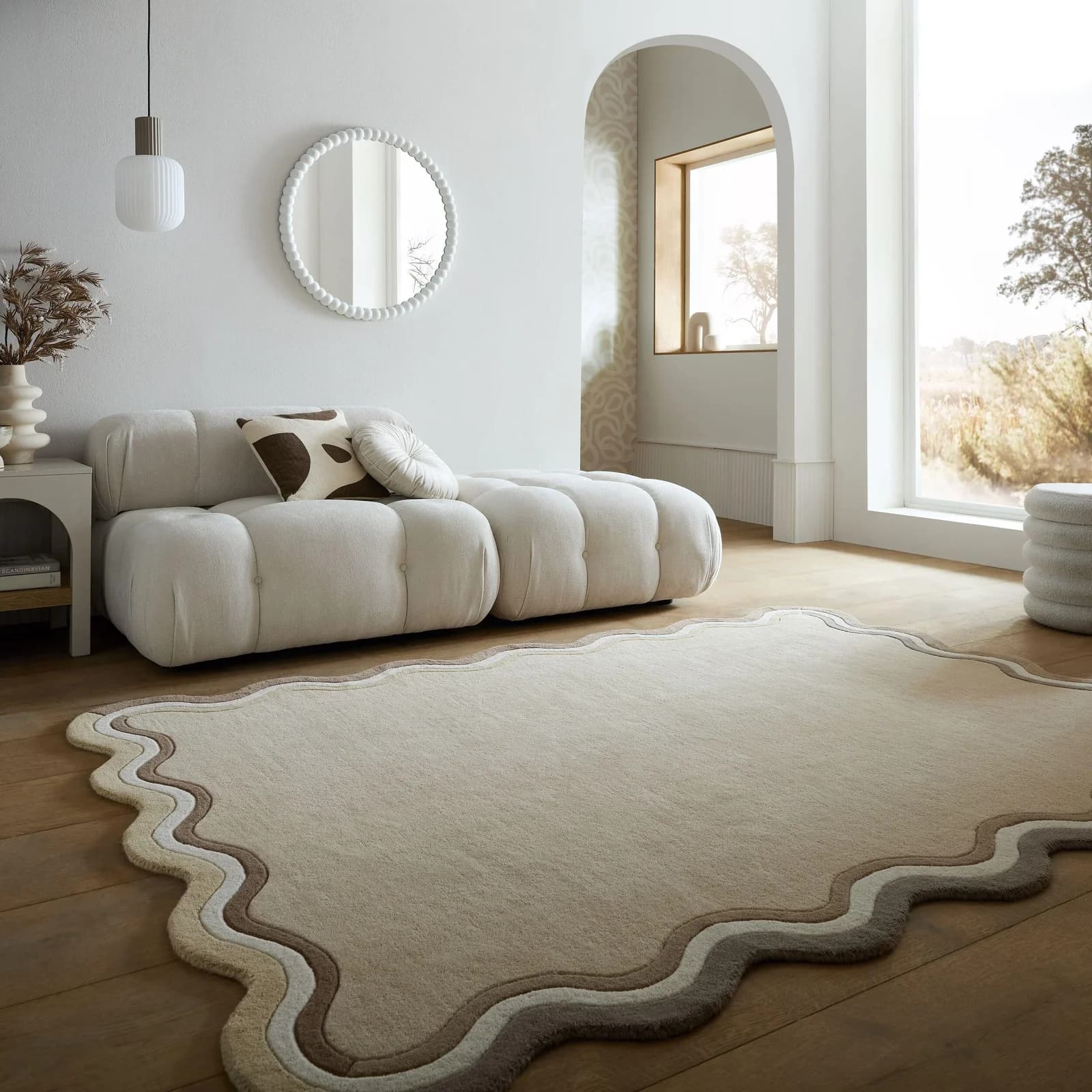 FLAIR RUGS Wollteppich LEO SCALLOP BORDER natürlich