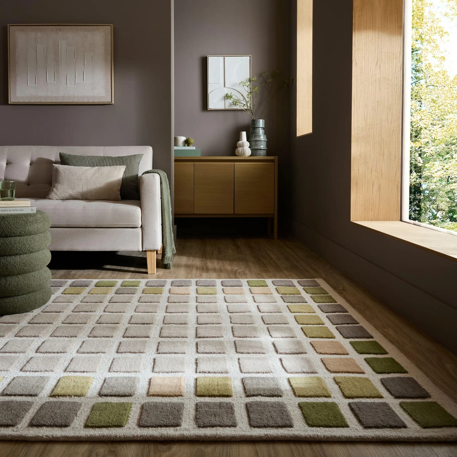 FLAIR RUGS Renga Wollteppich Grün Handgetuftet