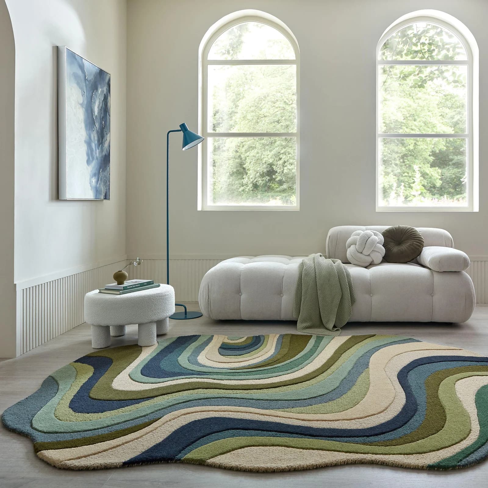 Flair Rugs Wollteppich Envy Grün Organisch Handgetuftet