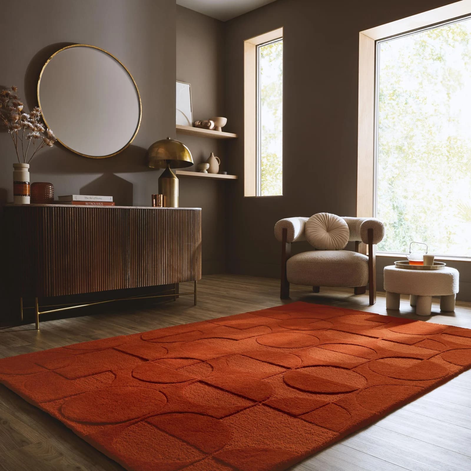 FLAIR RUGS Gigi Teppich Terrakotta 100% Wolle Geometrisch