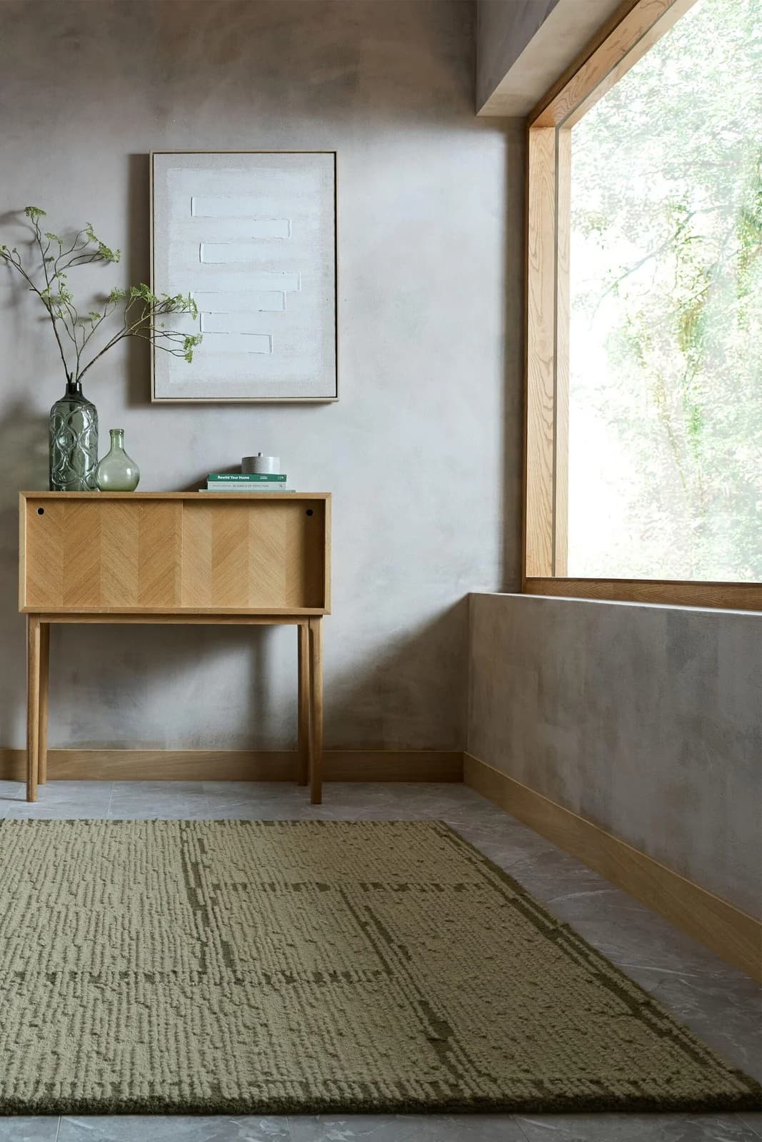 FLAIR RUGS Harris Modula Wollteppich Pistazie Handgetuftet
