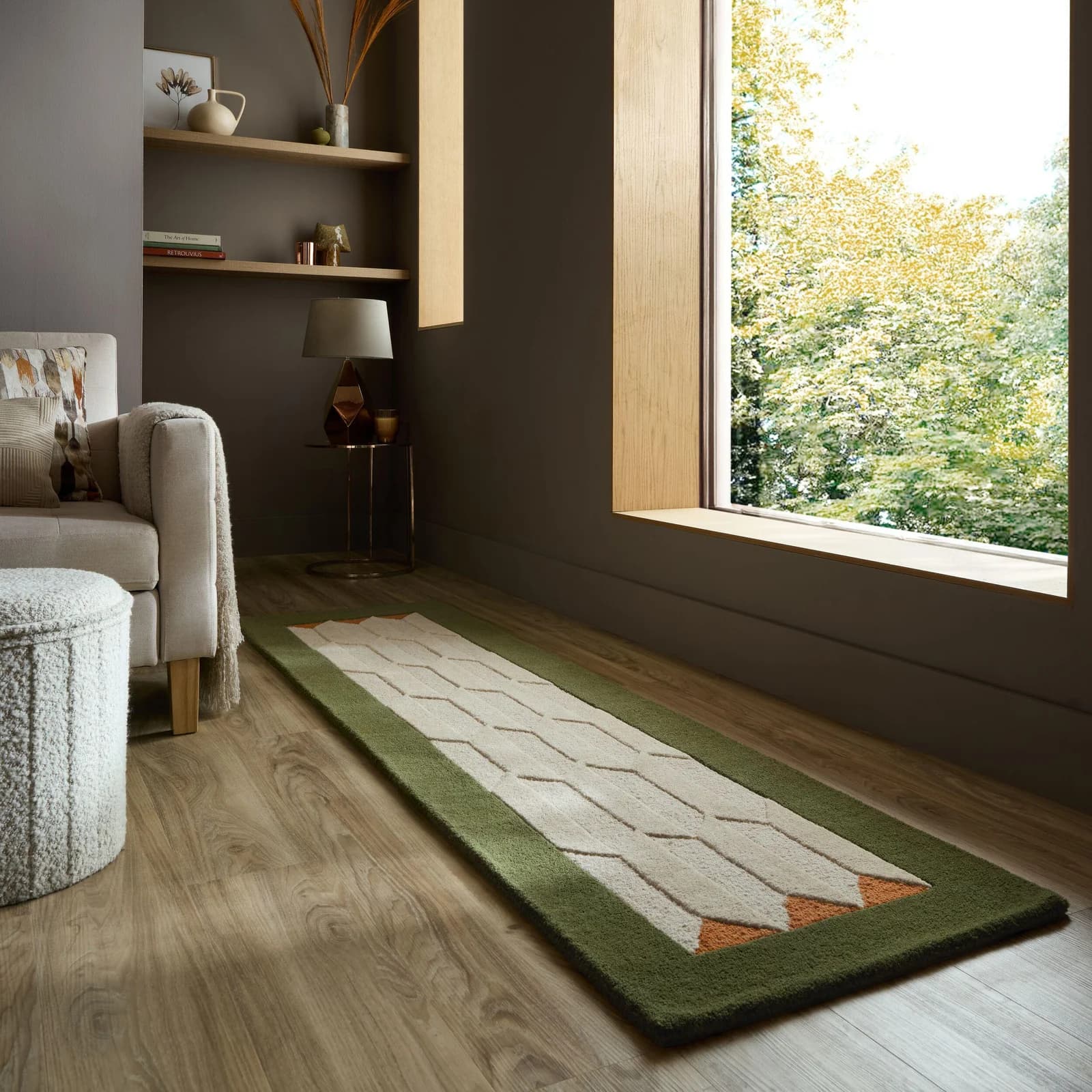 FLAIR RUGS Wollteppich Apex Grün Handgetuftet