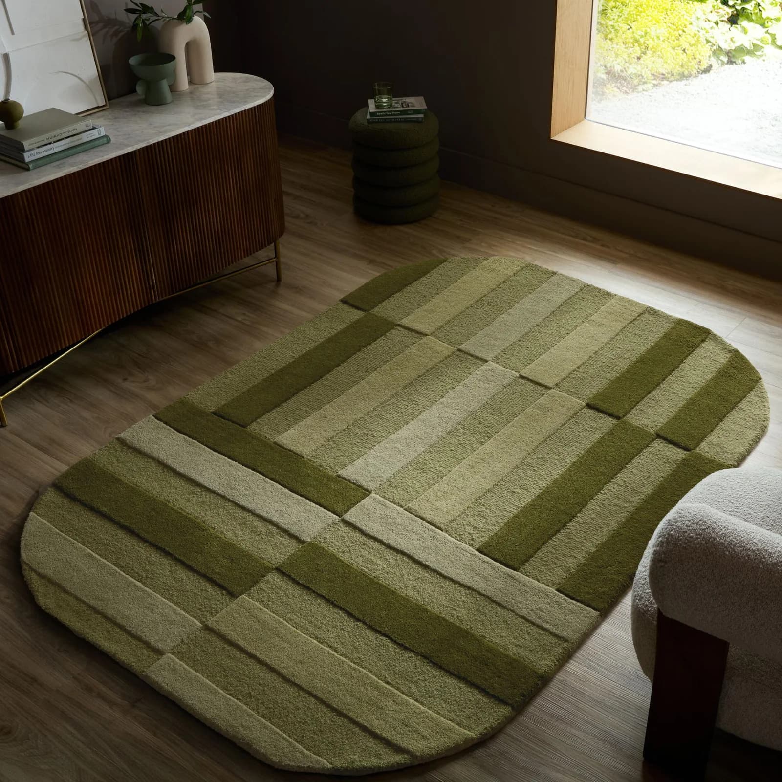 FLAIR RUGS Eldon Wollteppich Grün Handgetuftet