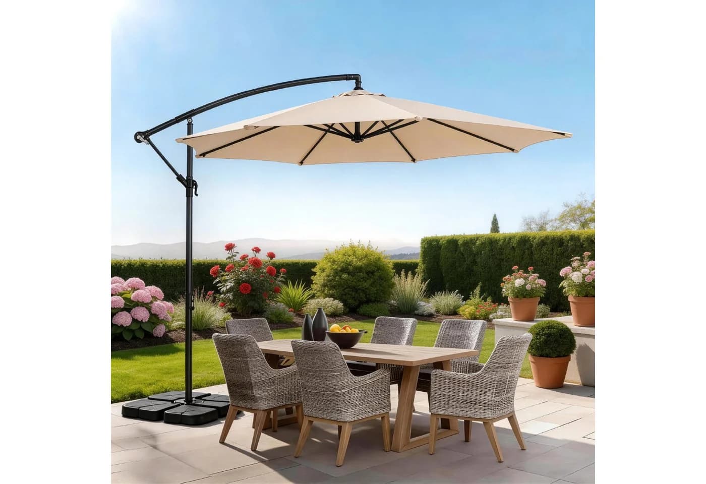 LALAHO Sonnenschirm Ø 300 cm mit Ständer UV 50+ Beige