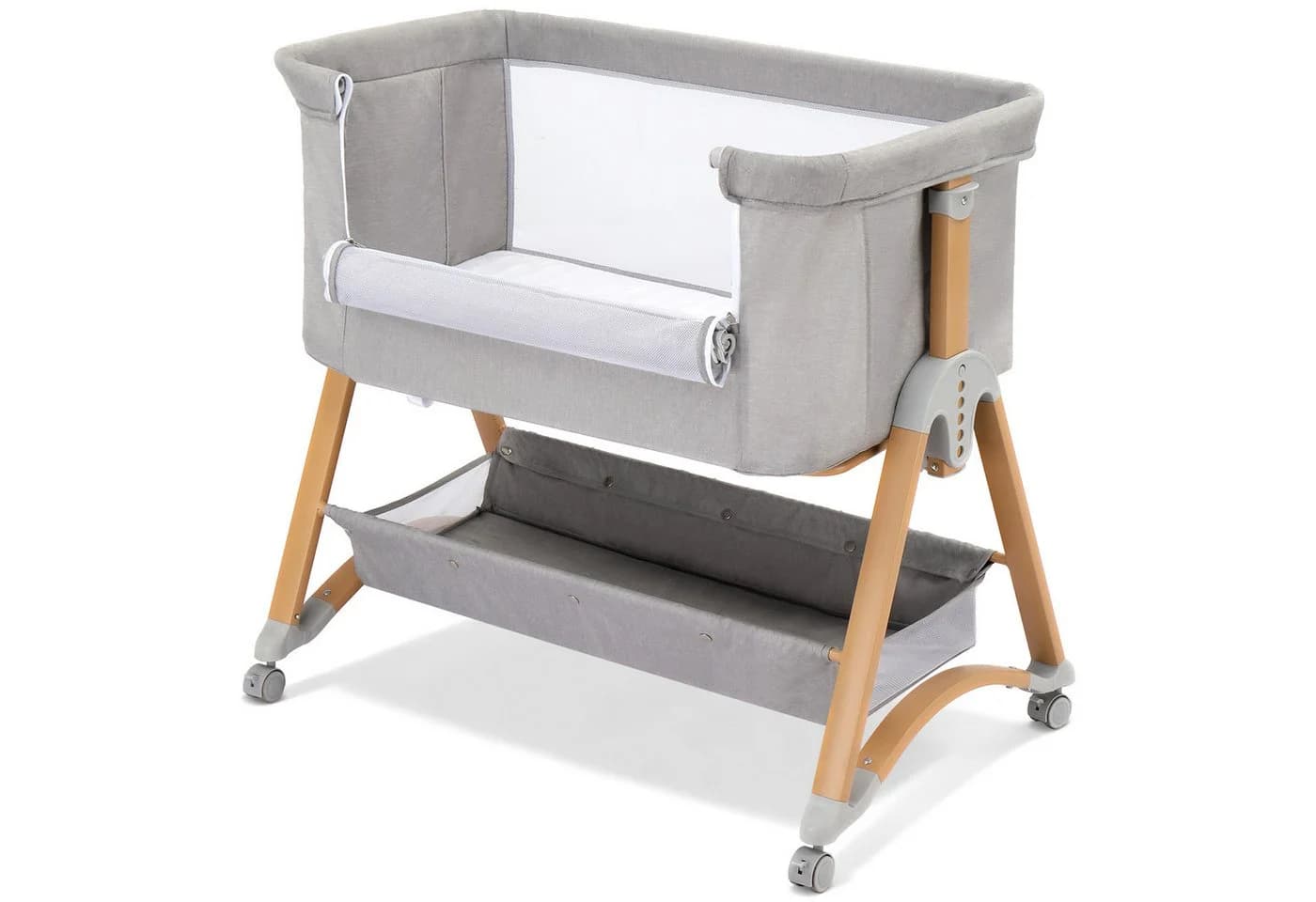 LALAHO Baby-Reisebett 5-in-1 Beistellbett grau mit Matratze & Wiege-Modus