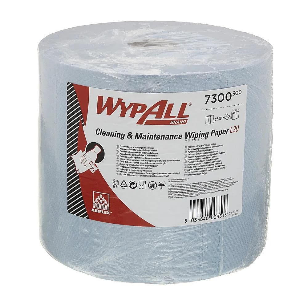 WypAll L20 Wischtücher Putztücher für Instandhaltungsarbeiten, Jumborolle x 500 Reinigungstücher, 2-lagig, Blau