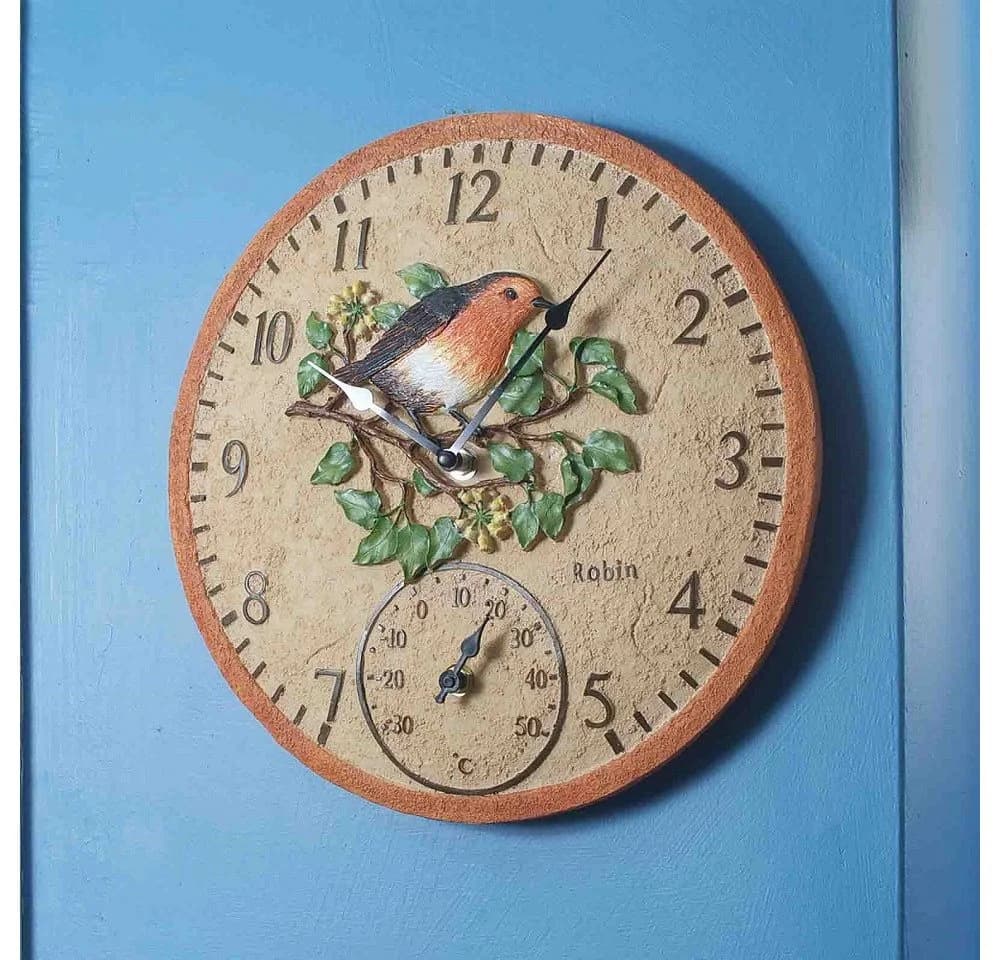 Smart Garden Wanduhr mit Vogelmotiv und Thermometer