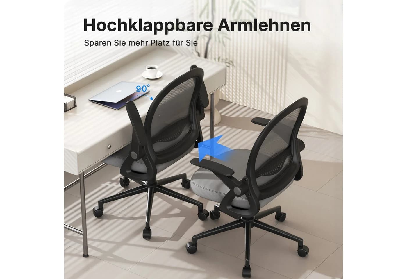 ZAISZE Bürostuhl Ergonomisch mit Mesh-Rückenlehne und klappbaren Armlehnen