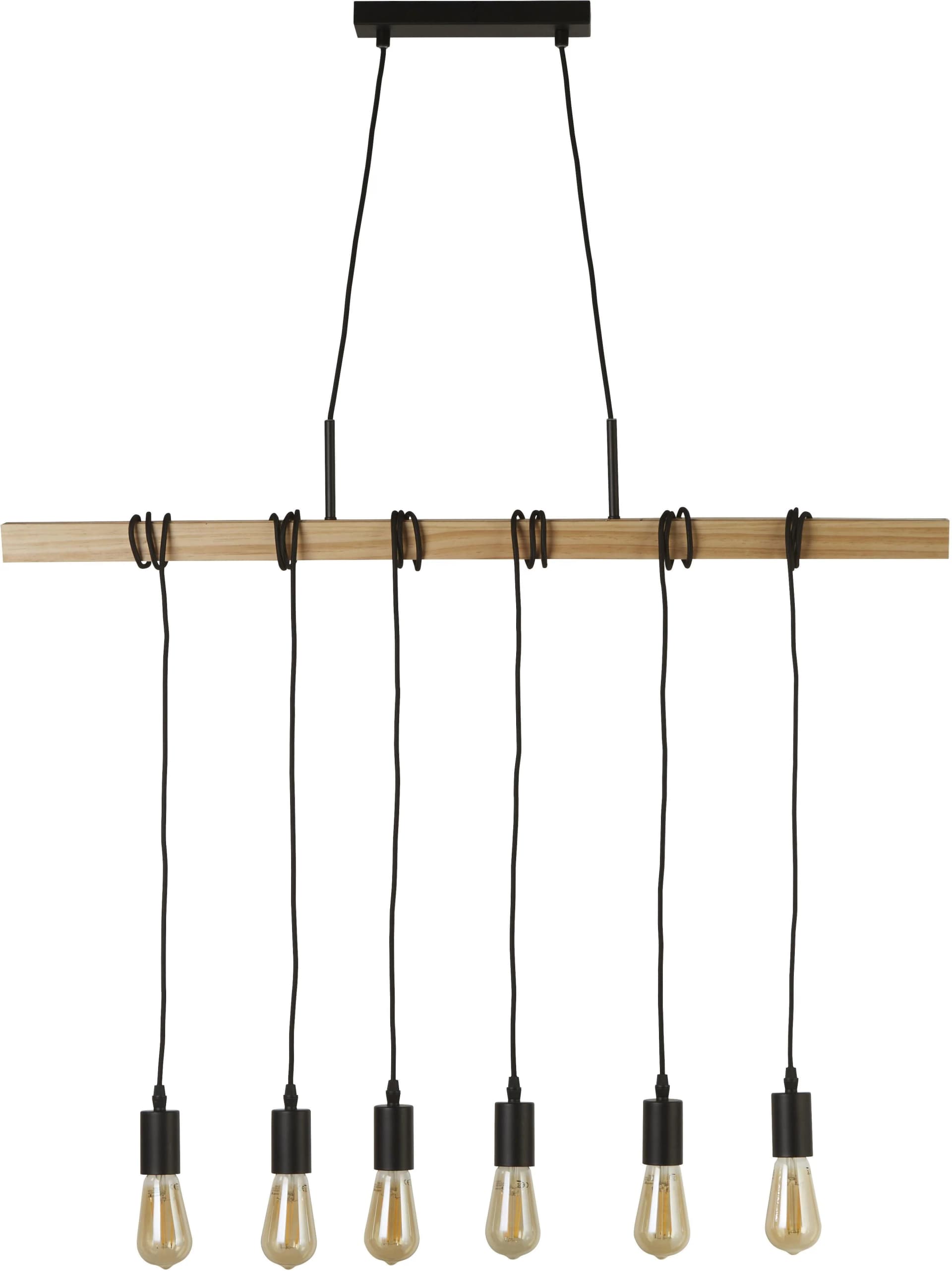 SEARCHLIGHT Pendelleuchte Woody 6Lt Bar-Anhänger - Naturholz & Schwarzmetall