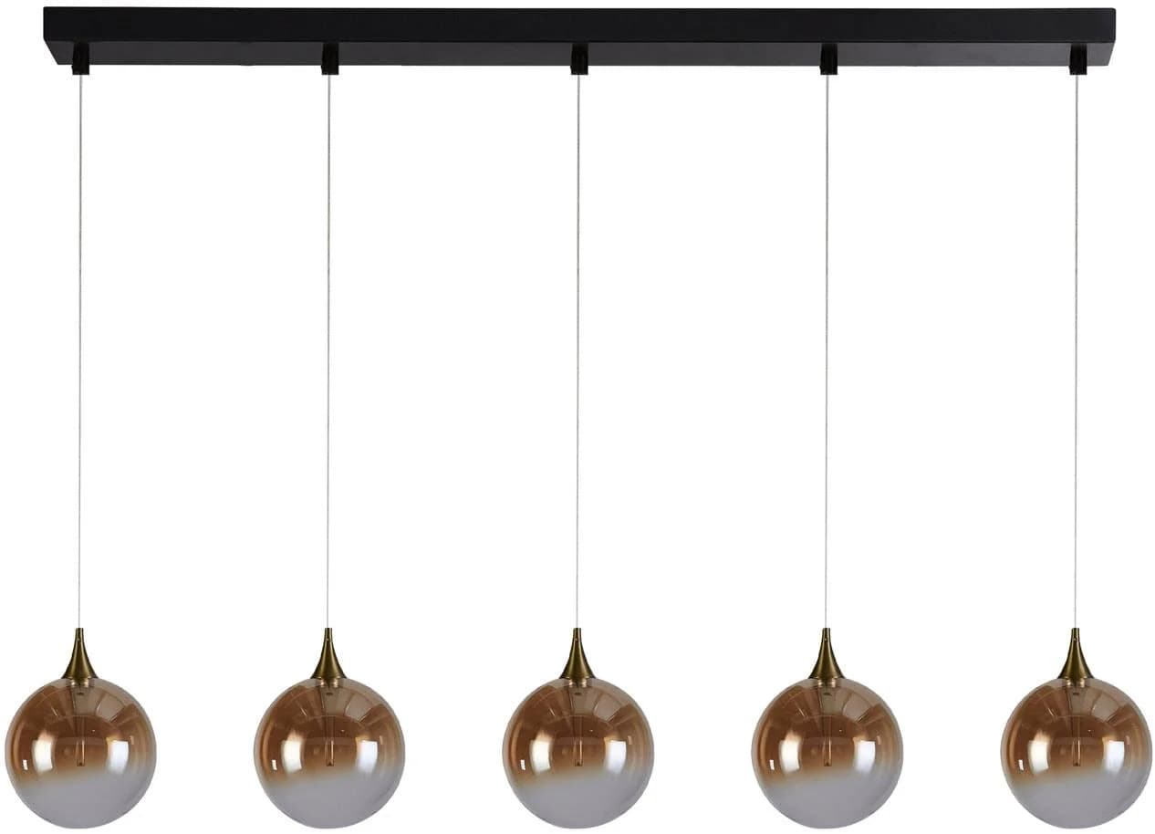 LED-Hängeleuchte Alchemy, 5-fl., Schwarz, Bernstein, Glas