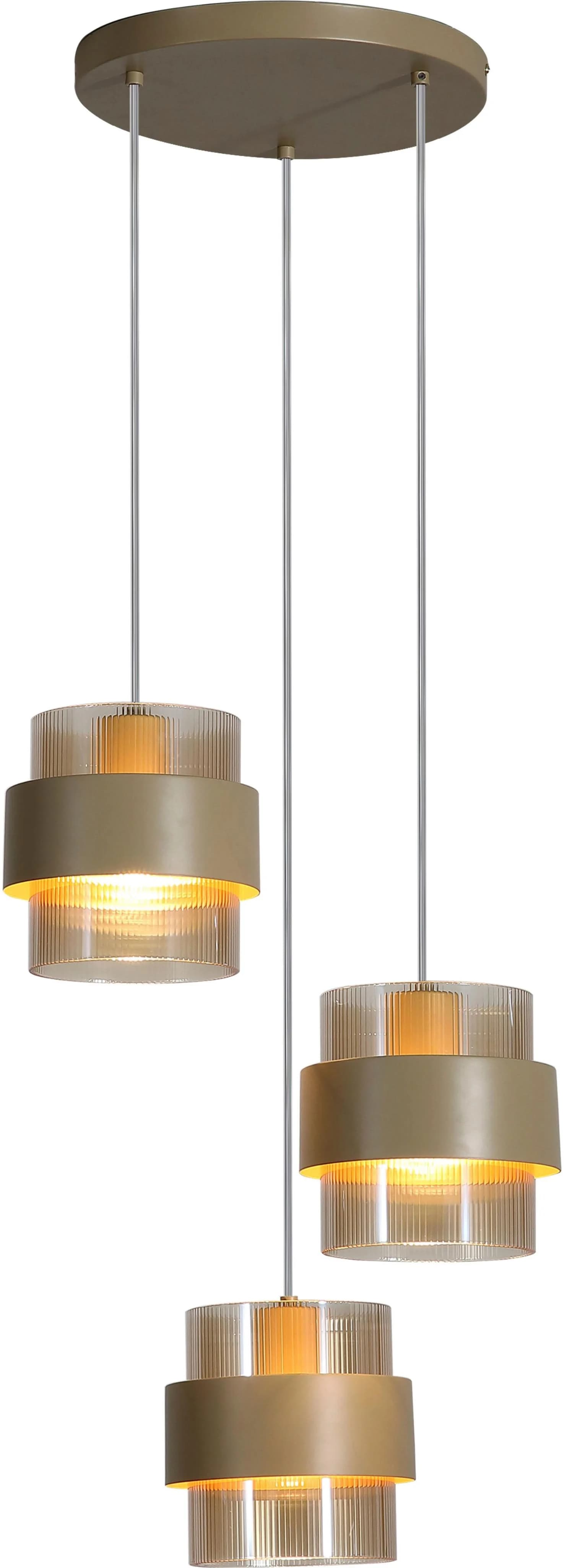 SEARCHLIGHT Royal Pendelleuchte 3x E27 Bernstein Glas Edelstahl