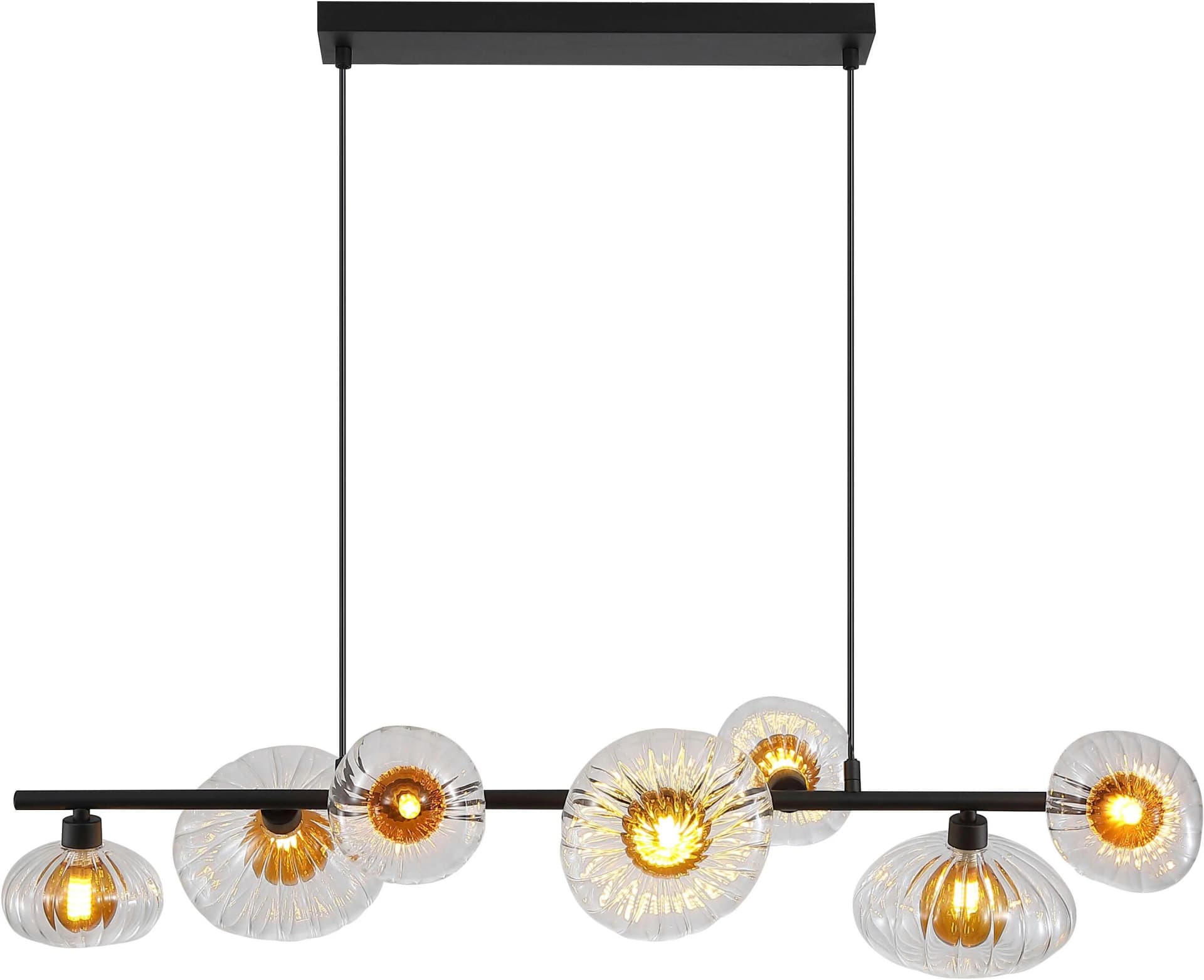 SEARCHLIGHT Pendelleuchte Sunbeam 7Lt Matt-Schwarz Ribbelglas