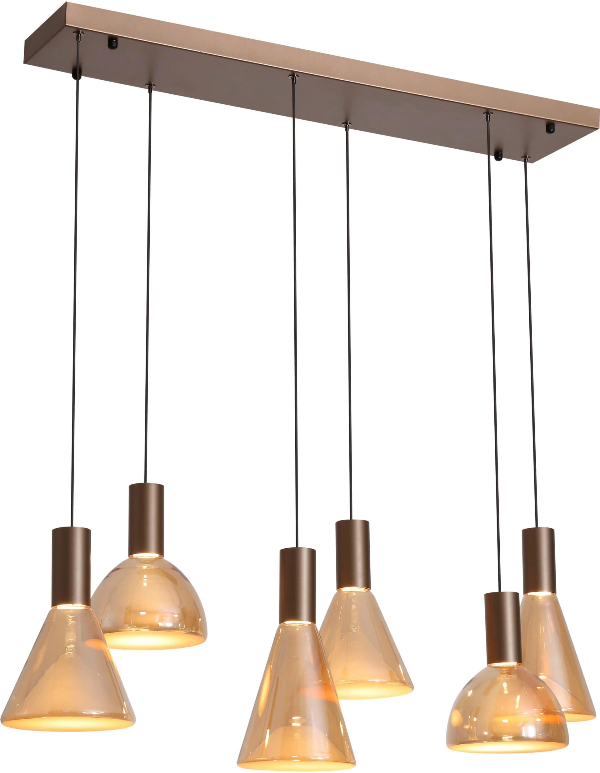 SEARCHLIGHT LED Pendelleuchte Cannes 6Lt Latte-Metall Bernsteinglas