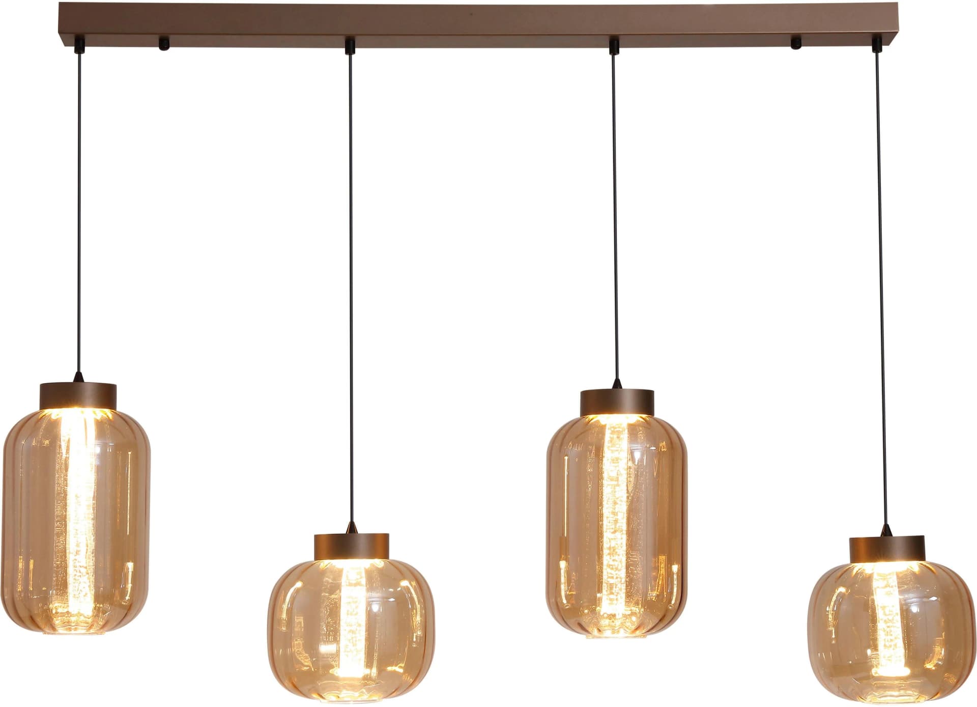 SEARCHLIGHT LED Pendelleuchte Lille 4x Bernsteinglas Metall Latte