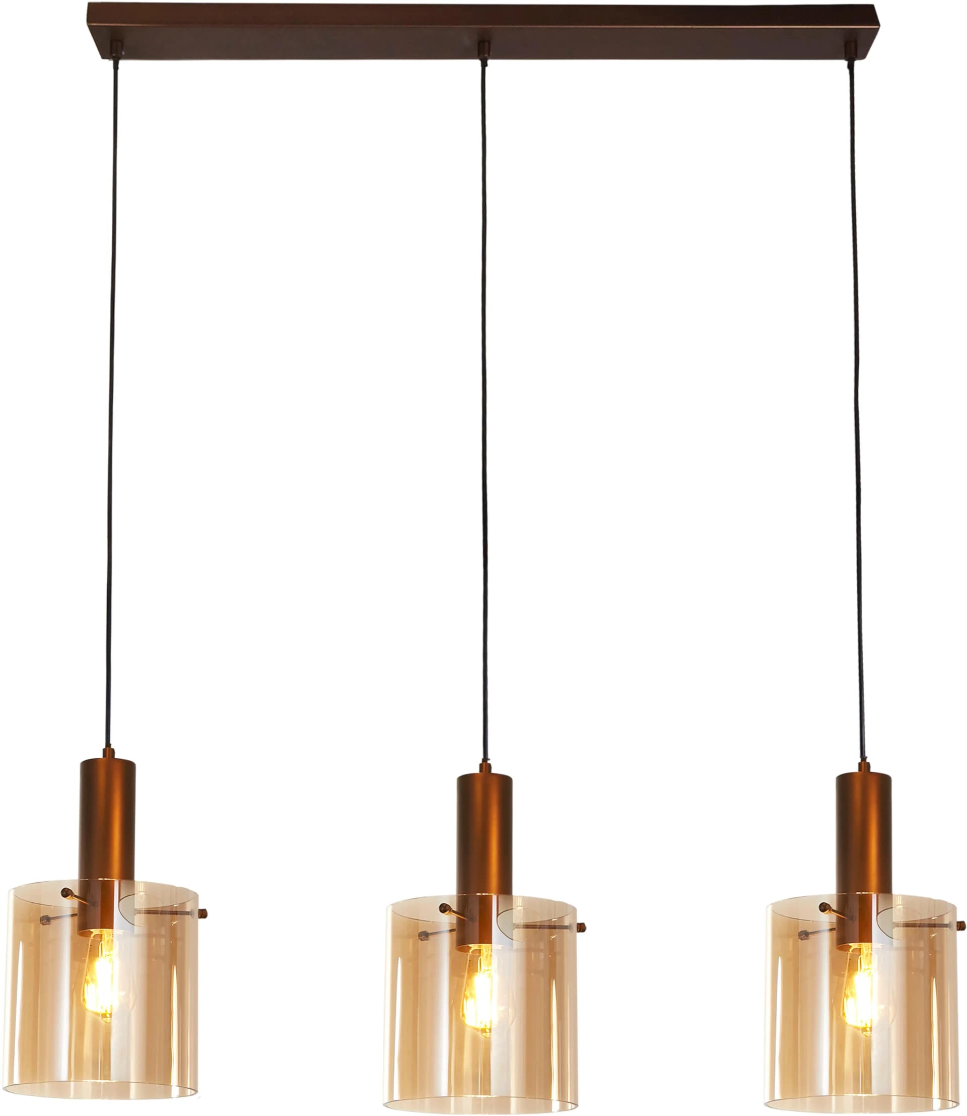 SEARCHLIGHT Pendelleuchte Schweden 3Lt Bar-Anhänger Metall Glas Mocha Bernstein