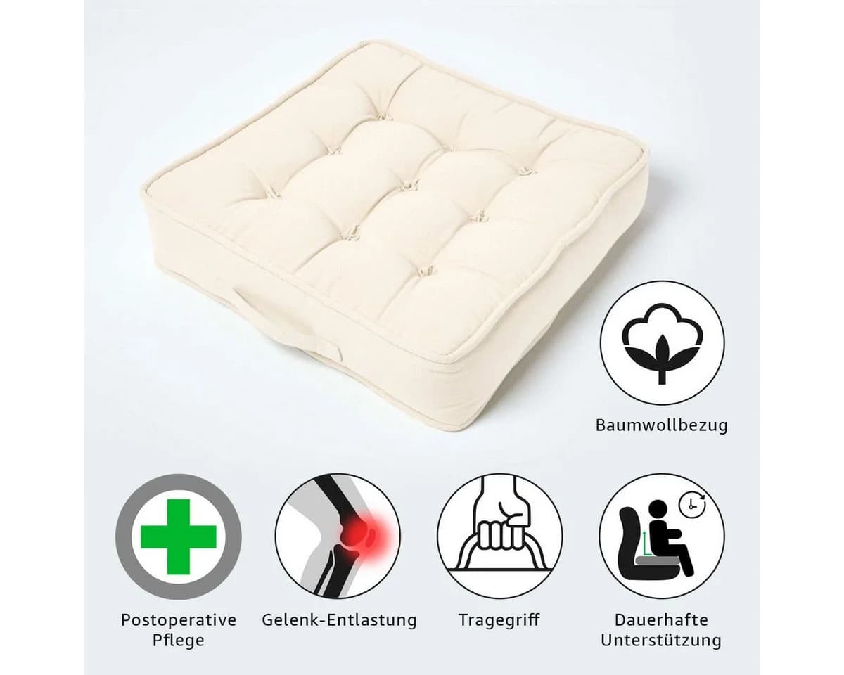 Homescapes Sitzkissen Baumwolle Creme Sitzerhöhung