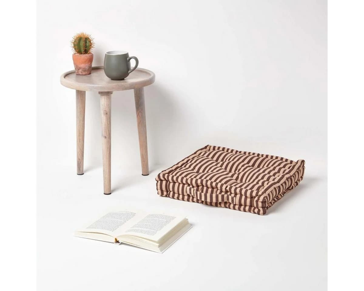 Homescapes Bodenkissen Thin Stripes Baumwolle Braun