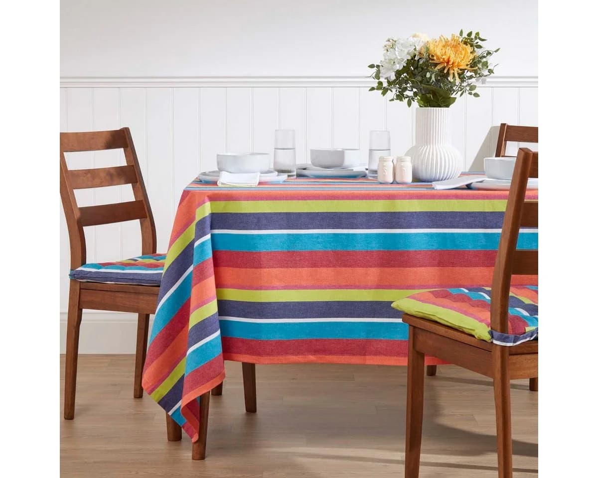 Homescapes Bunte Gestreifte Tischdecke 100% Baumwolle