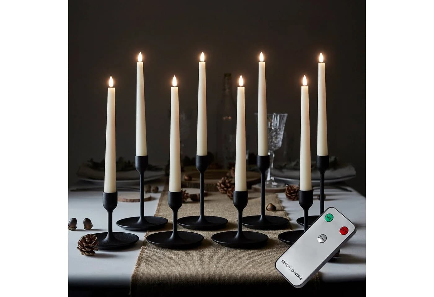 Lights4fun LED-Stabkerzen 8er Set Echtwachs TruGlow® Fernbedienung