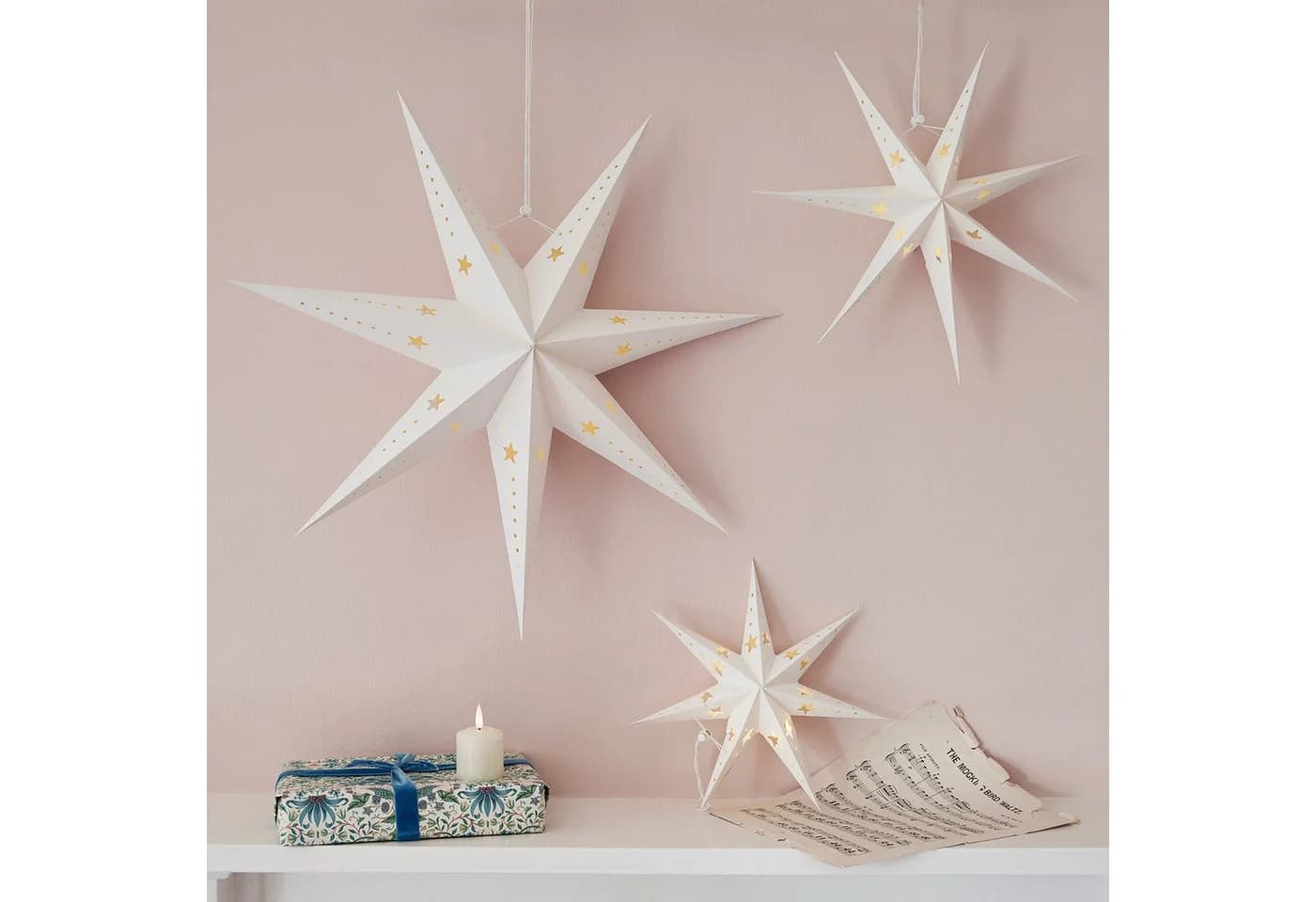 Lights4fun LED Sterne Trio aus Papier mit Timer