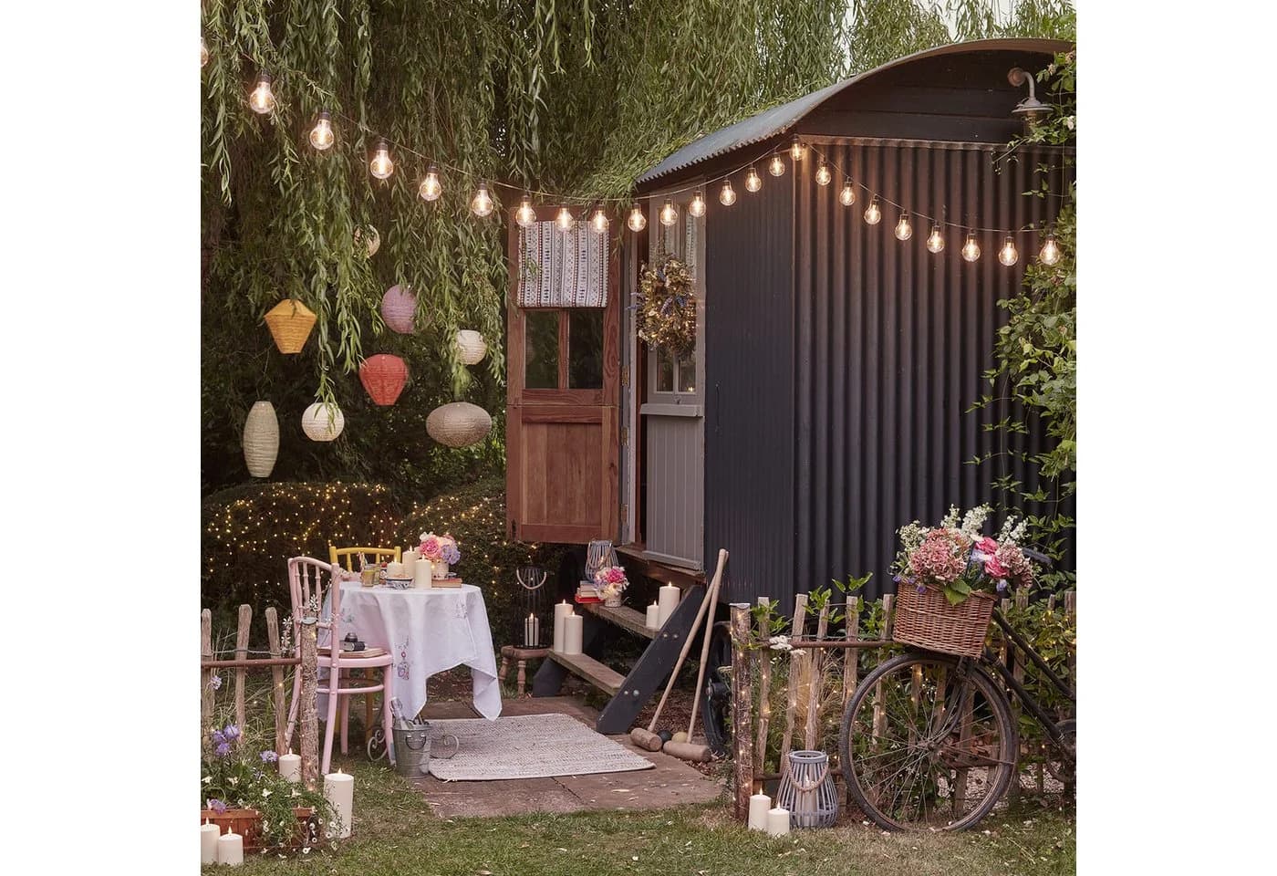 Lights4fun LED-Lichterkette 20er Solar Party Lichterkette Retro