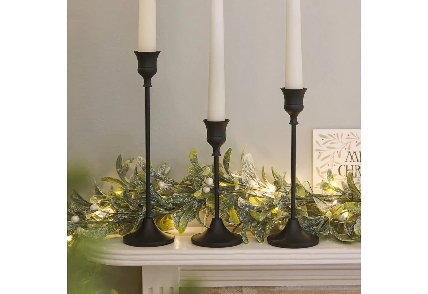 Lights4fun Kerzenständer 3er Set Schwarz für Stabkerzen