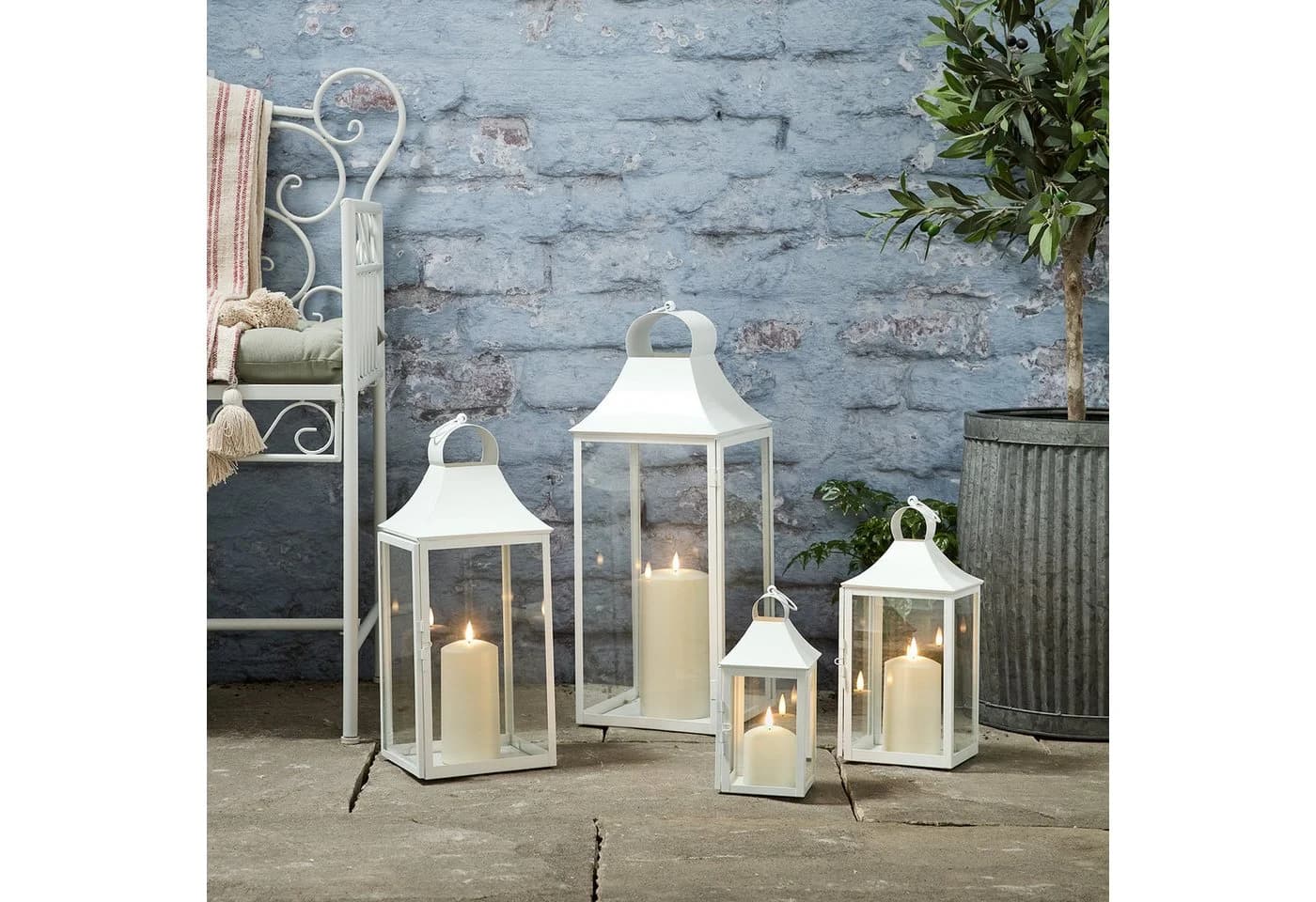 Lights4fun LED Laterne 45cm Albury Gartenlaterne Weiß