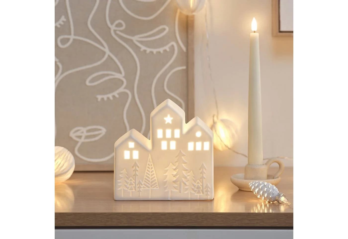 Lights4fun LED Dekolicht Keramik Weihnachtshaus Weiß