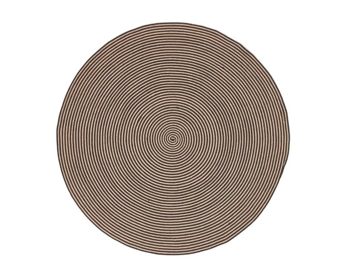 Homescapes Teppich Geflochtener runder Teppich, Leinen-Schwarz mit Spiral-Muster, 150 cm
