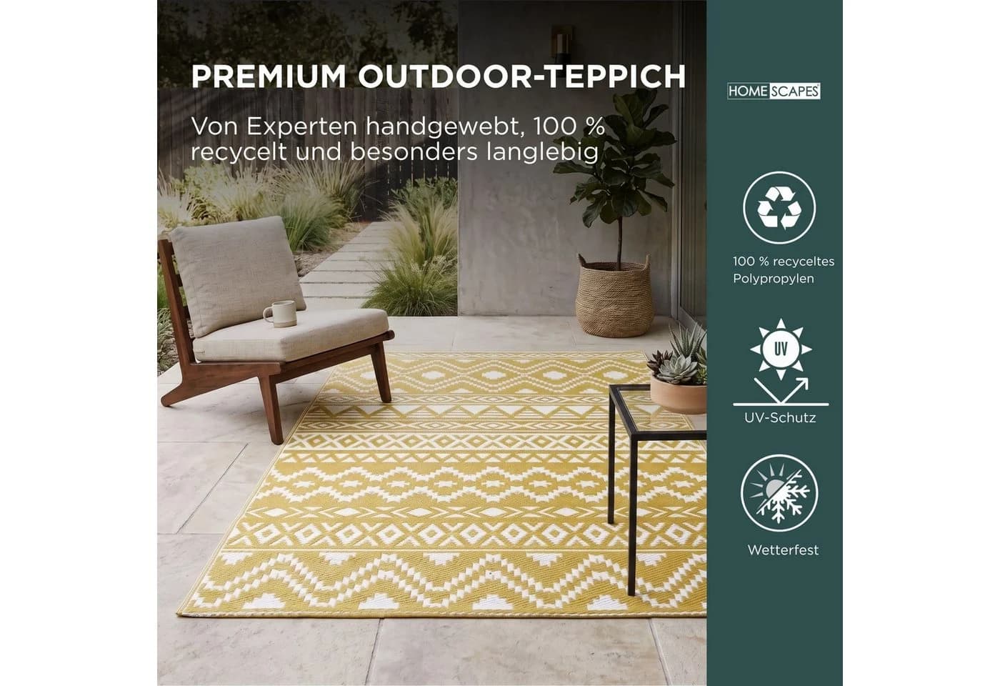 Homescapes Outdoorteppich Anna Senfgelb Geometrisch Polypropylen