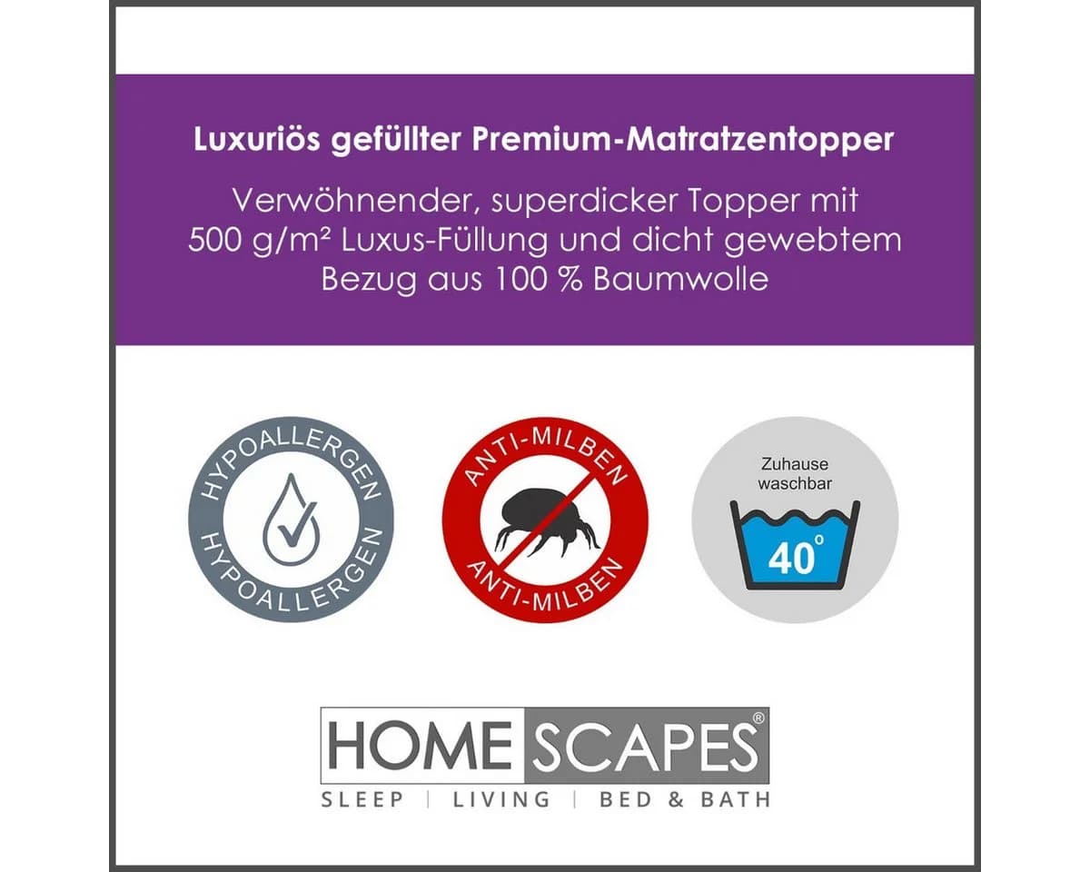 Homescapes Premium Matratzentopper 90x190 Baumwolle 3 cm