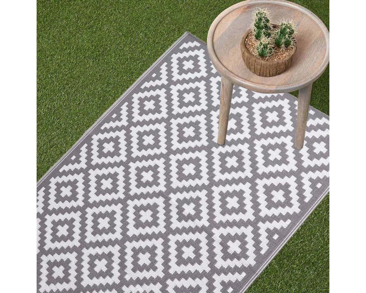 Homescapes Outdoorteppich Zoe Grau-Weiß Geometrisch