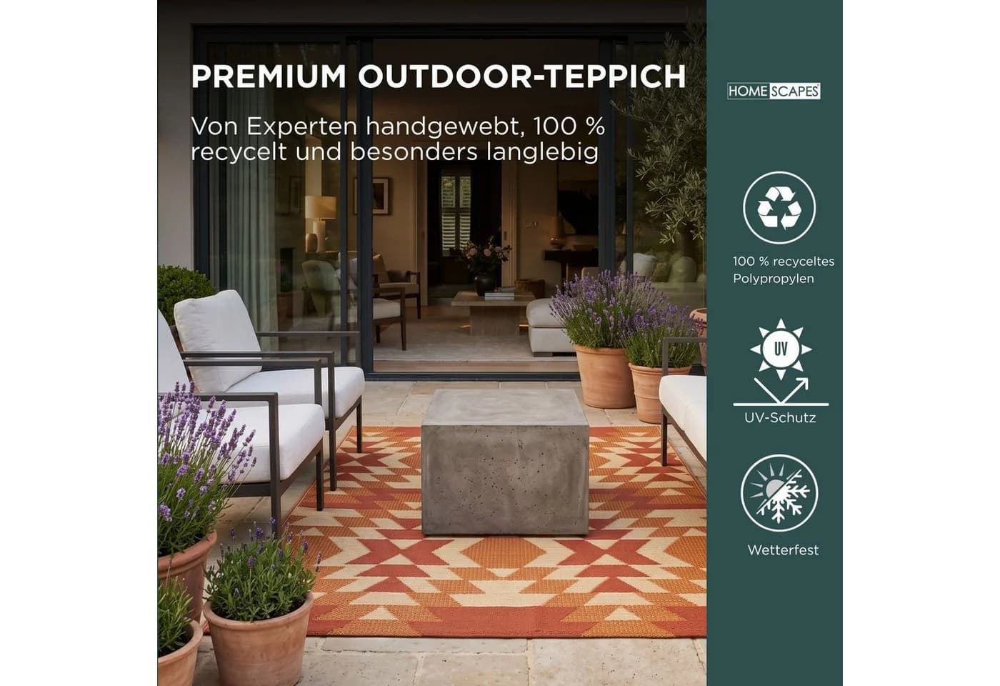 Homescapes Outdoorteppich Anya Ethno-Muster Orange-Rot