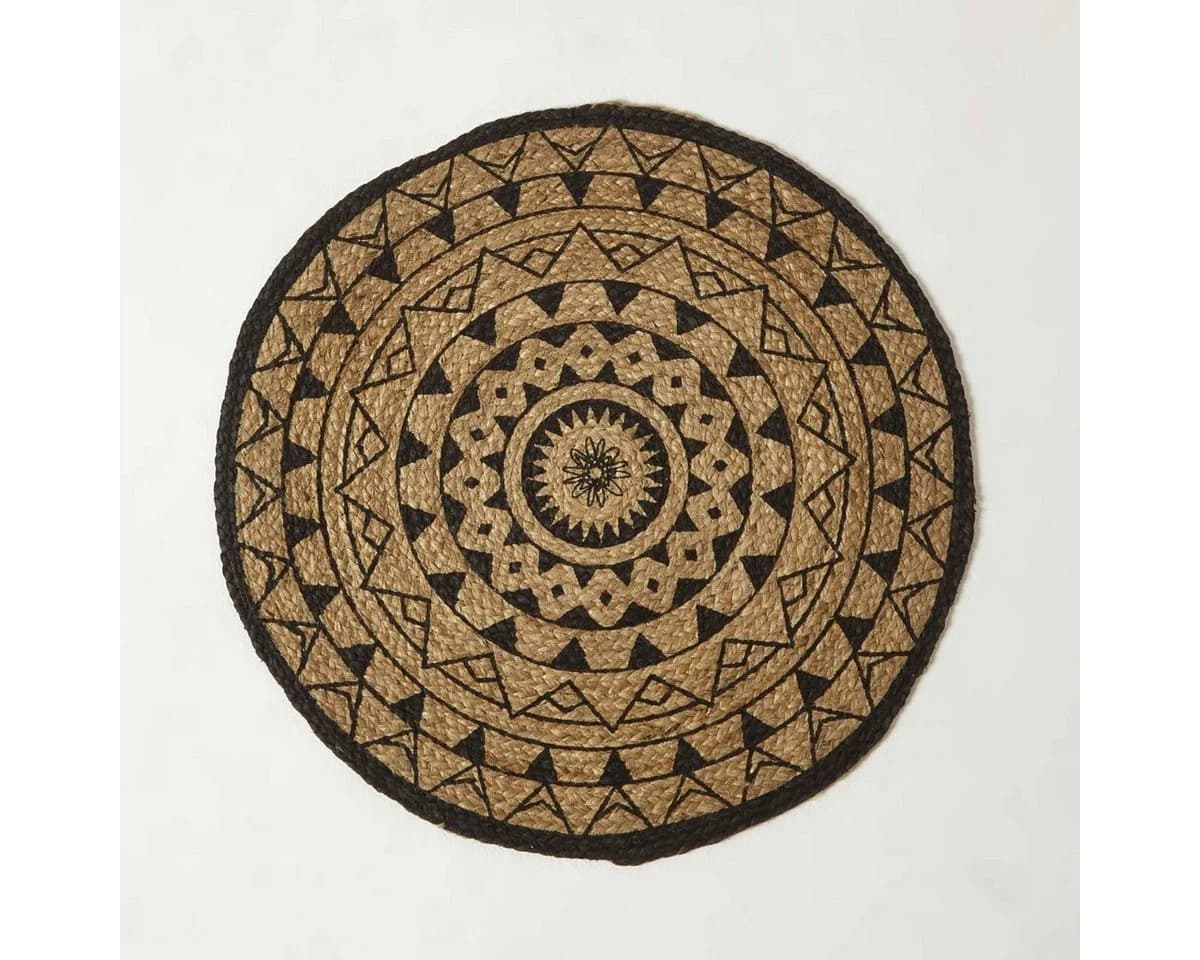 Homescapes Teppich Mandala 70 cm Jute Schwarz