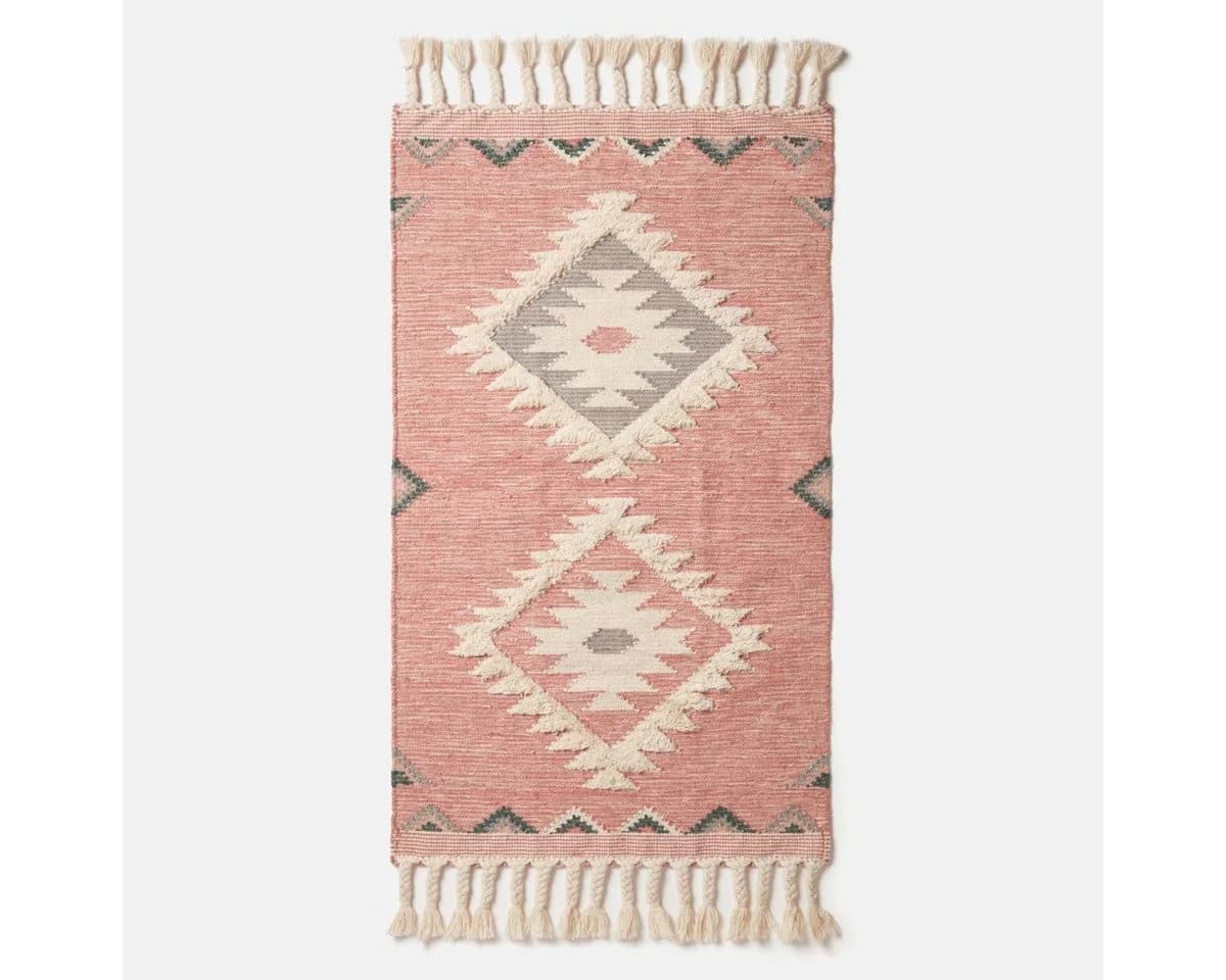 Homescapes Wollteppich Handgewebter Kelim Pali Rosa Grau
