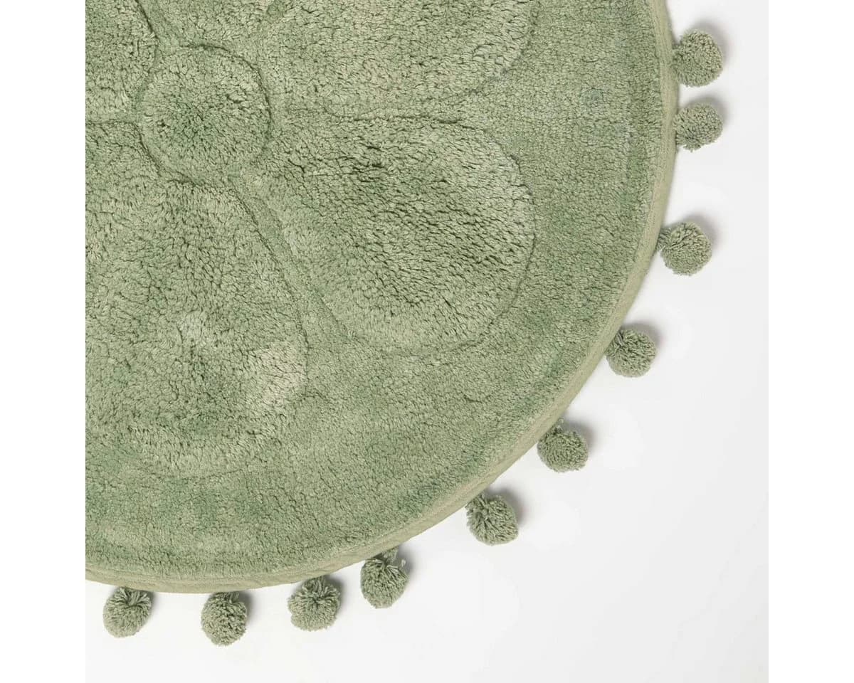 Homescapes Badematte Rund Blume Salbeigrün Pompons 60 cm