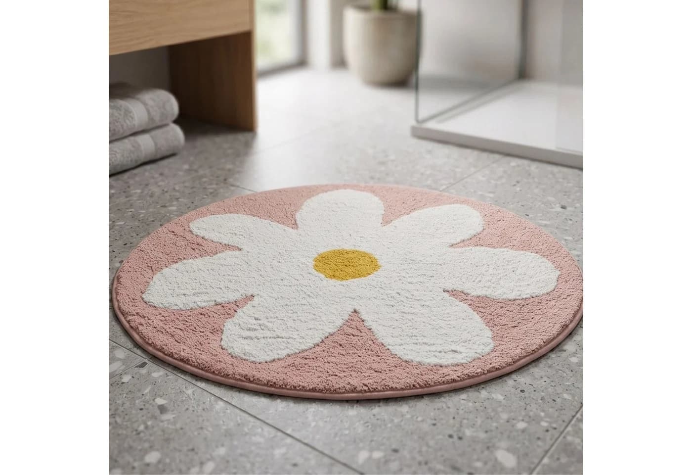 Homescapes Badematte Rosa Rund 60 cm Baumwolle Floral