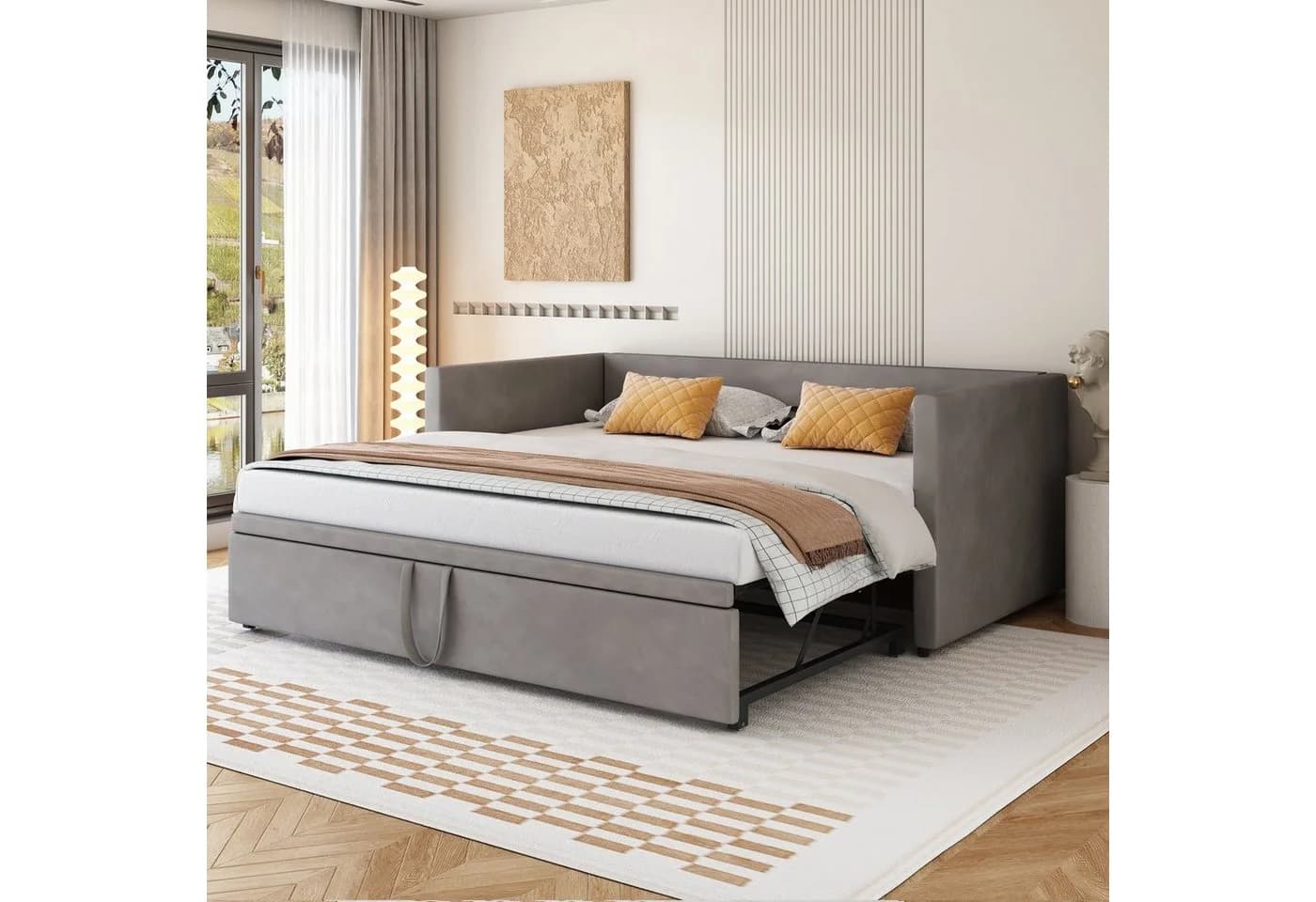 Flieks Daybett Tagesbett Schlafsofa mit Unterbett 90x200cm/180x200cm Samt