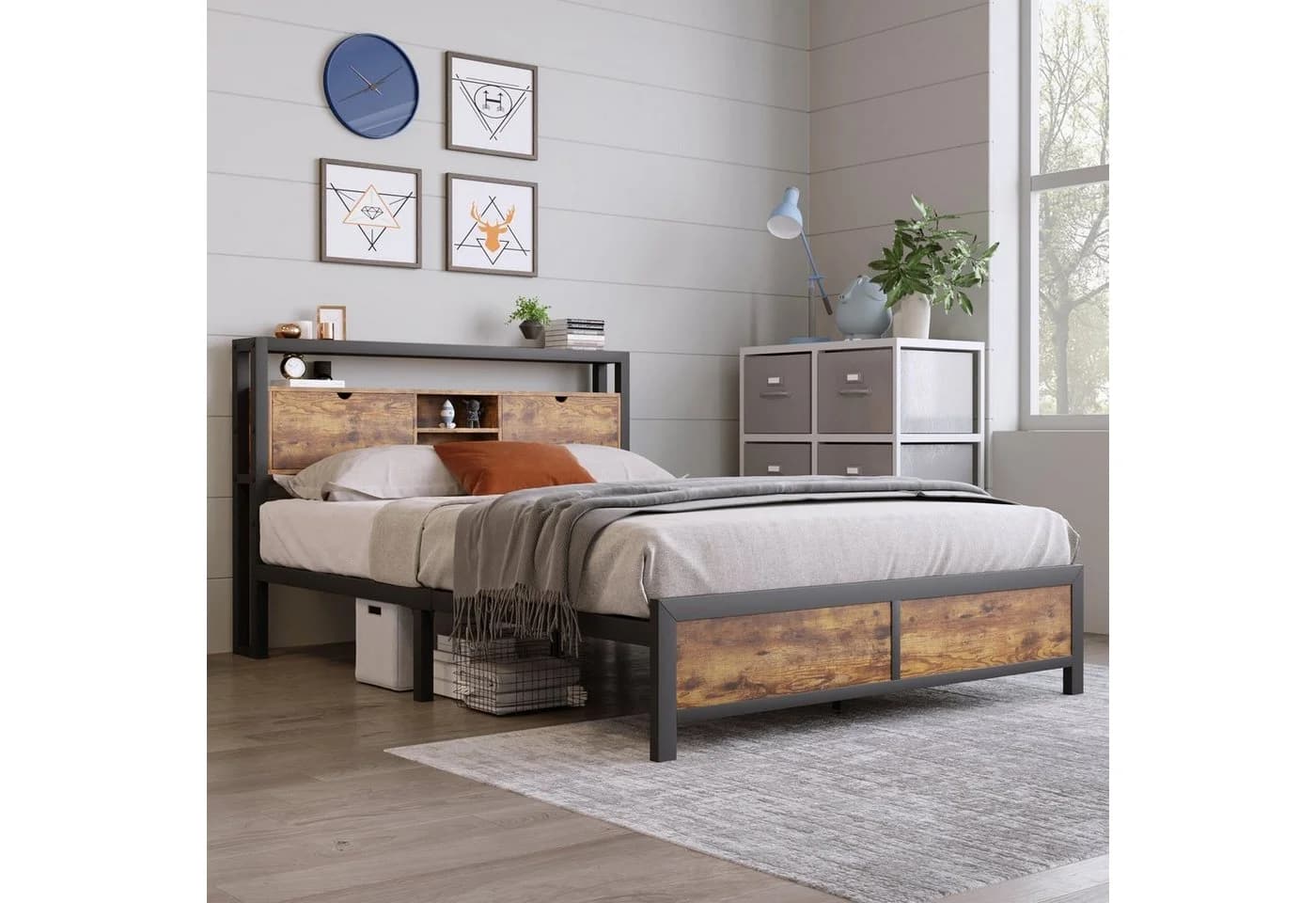 Flieks Metallbett 140x200cm mit Stauraum Schwarz
