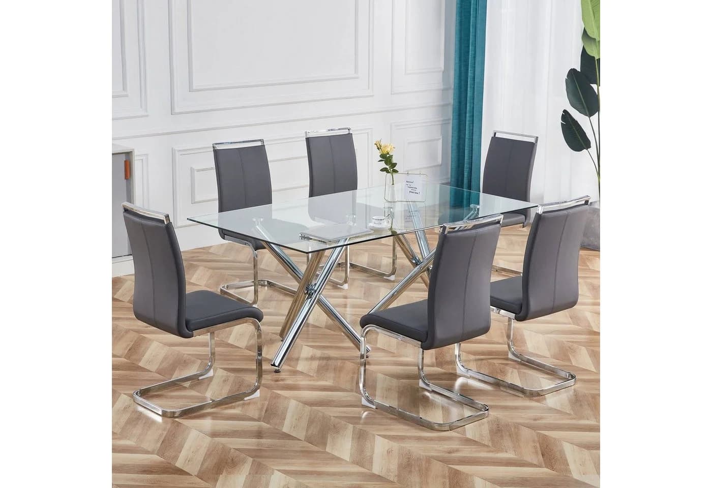 Flieks Freischwinger 4er Set Esszimmerstuhl Kunstleder Polsterstuhl Schwingstühle