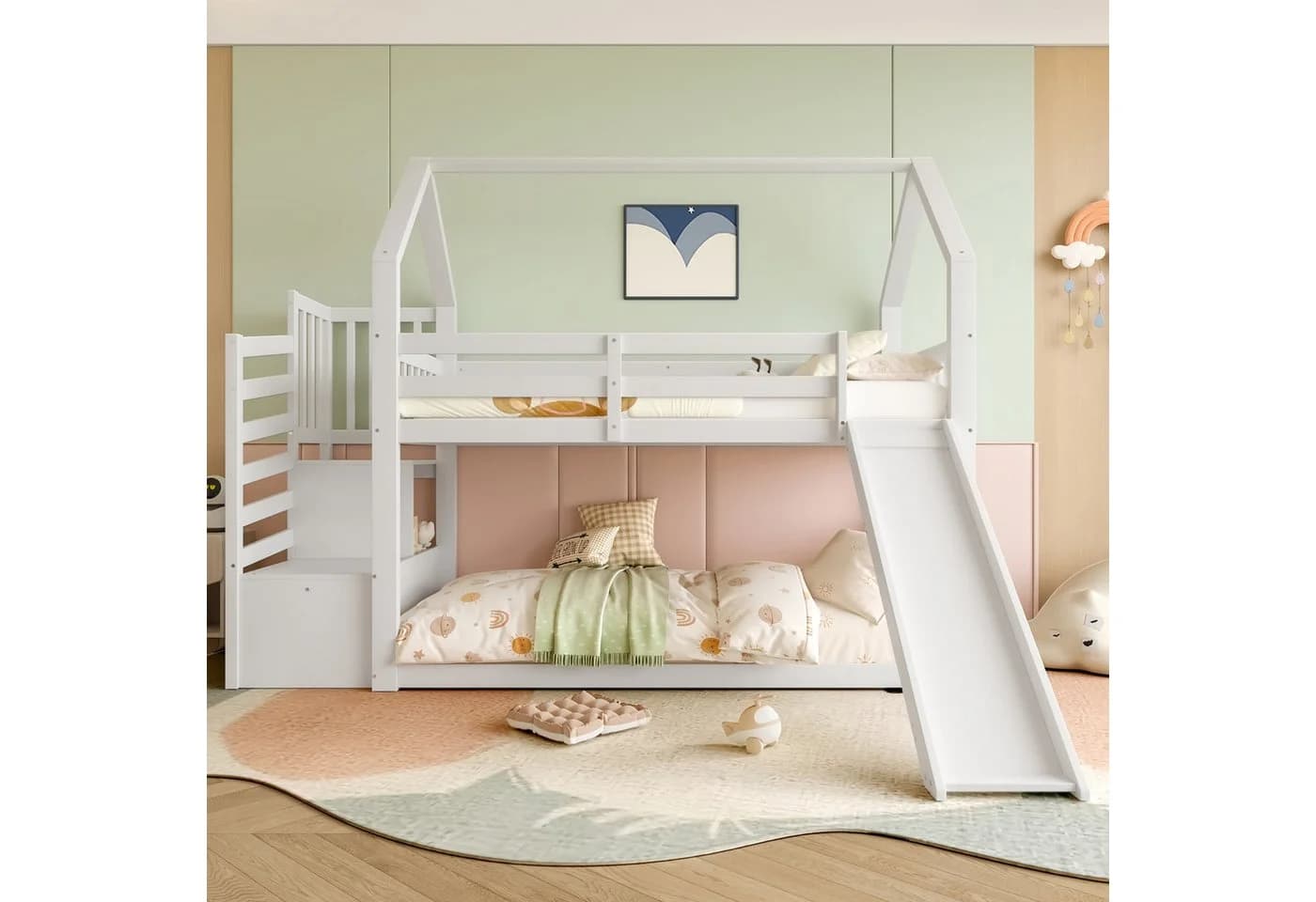 Flieks Etagenbett mit Treppe & Rutsche Weiß