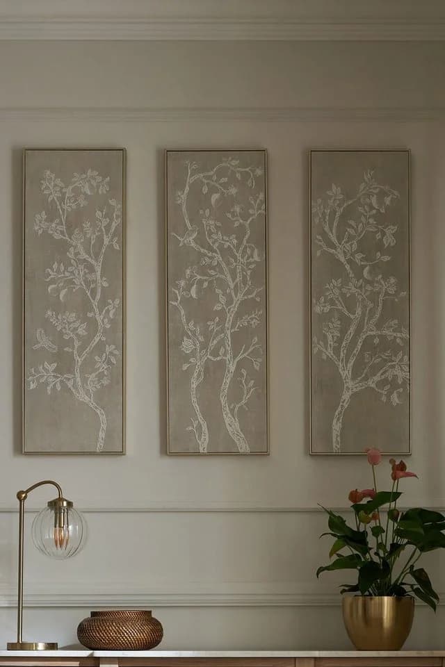 3er-Set Wanddeko Baummotiv mit Rahmen Vintage Canvas