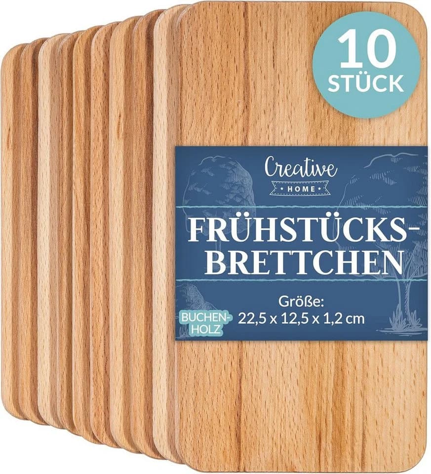 Creative Home 10er Set Frühstücksbrettchen Holz Natur