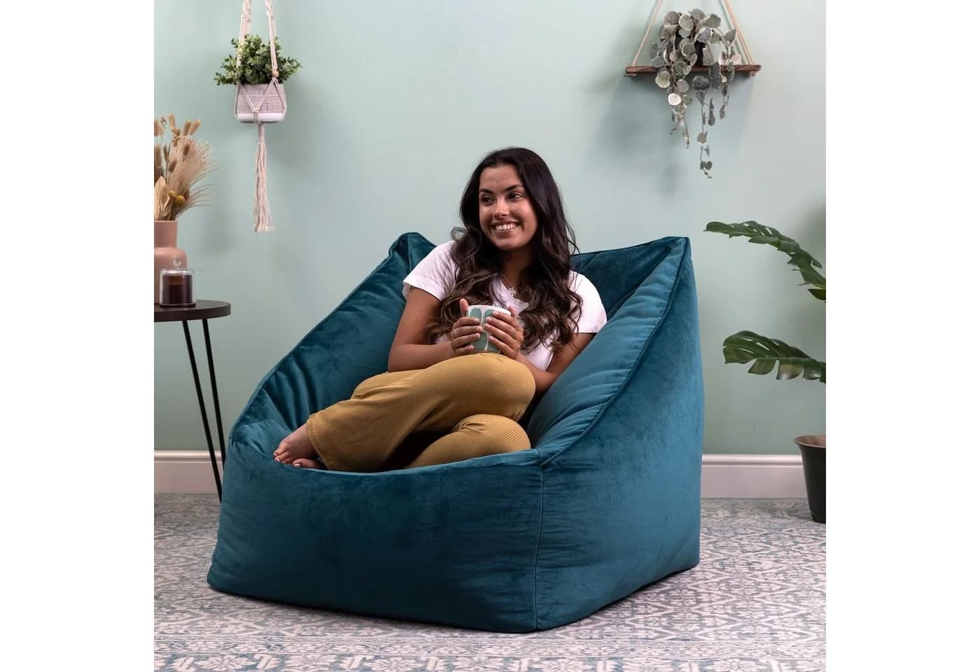 icon Sitzsack Riesen Sessel „Natalia“ mit Hocker Blaugrün Samt