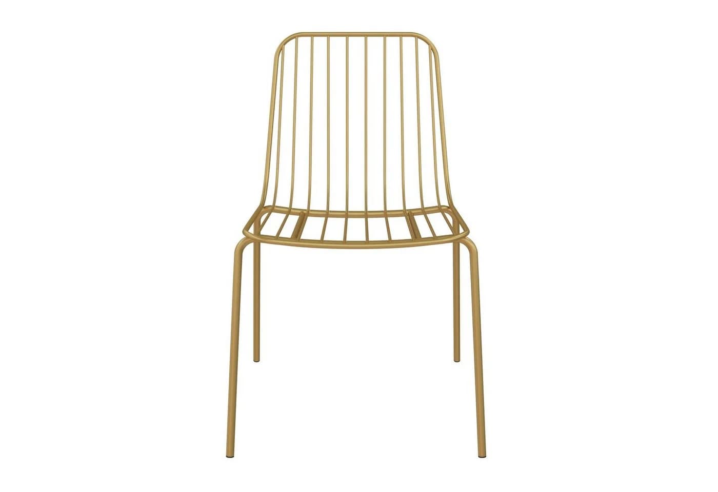 loft24 Esszimmerstuhl Caden 2er Set Gold Retro Metallstuhl