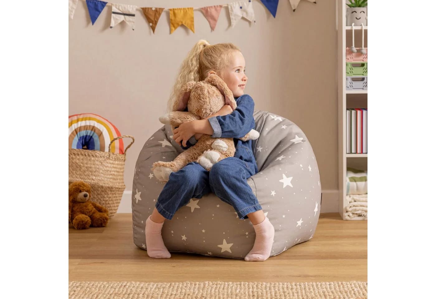 icon Sitzsack Kinder Grau Wetterfest mit Füllung