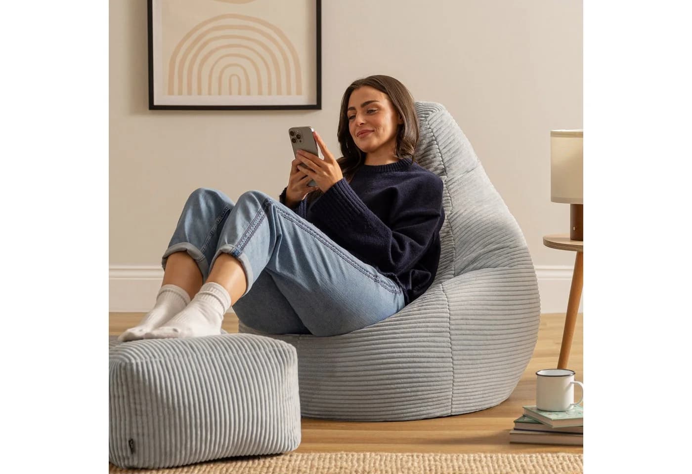 Icon Sitzsack Sessel mit Rückenlehne Dalton Grau mit Hocker XXL