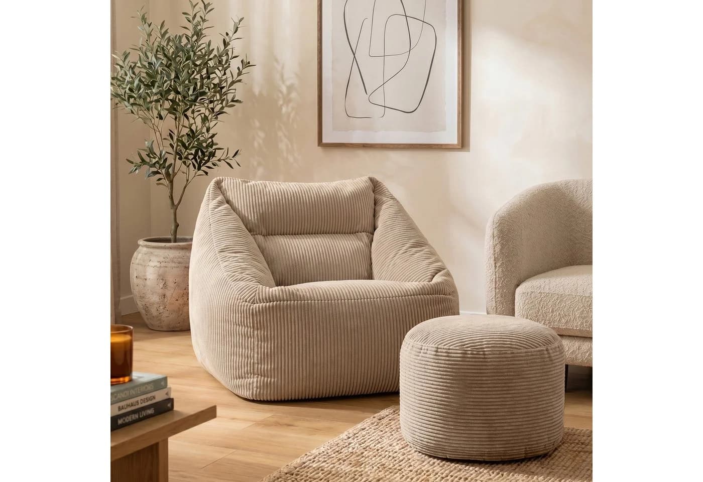 ICON Sitzsack XXL Cord Flauschig Natalia mit Sitzpouf